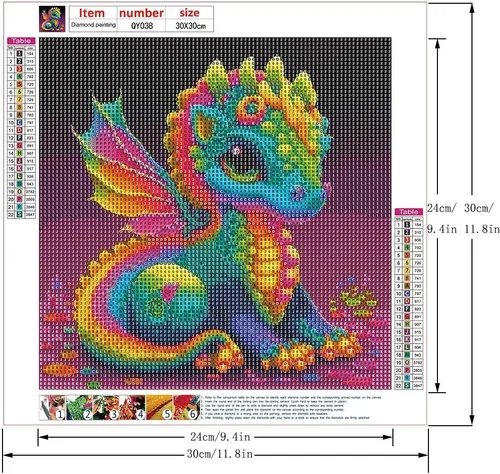 Vista 2 de Kits de pintura de diamantes de dragón para adultos, 5D, diamantes de imitación pegados, colorido, lindo, dragón, pintura artística para decoración