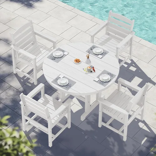 Vista 8 de SERWALL Juego de sillas de comedor Adirondack para exterior, conjunto de 2, sillas de patio de HDPE resistentes a todo clima, color negro