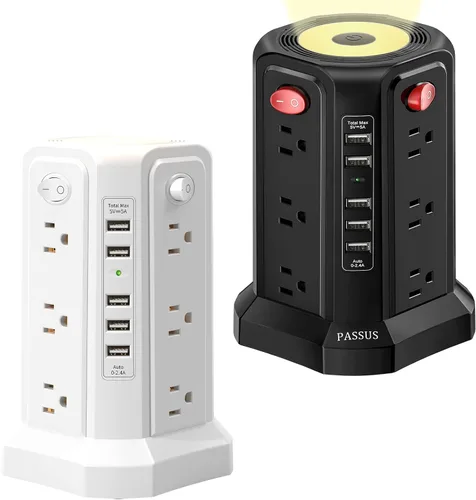 Vista 11 de Regleta de protección contra sobretensiones con torre y 5 puertos USB y luz nocturna, cable de extensión de 10 pies con 12 tomas múltiples de CA