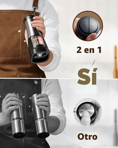 Vista 5 de Sangcon Molinillo eléctrico automático de sal y pimienta 2 en 1 con luz LED Funciona