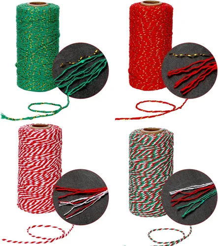 Vista 5 de Boao Cordeles de algodón para envolver Navidad, 4 rollos de 1312 pies, cuerda de algodón para Navidad, manualidades, regalo, panaderos, cuerda