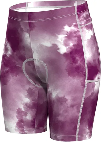 Vista 9 de Lo.gas Pantalones cortos de ciclismo acolchados para mujer, con acolchado de gel 6D, diseño impreso, pantalones cortos de ciclismo con bolsillos