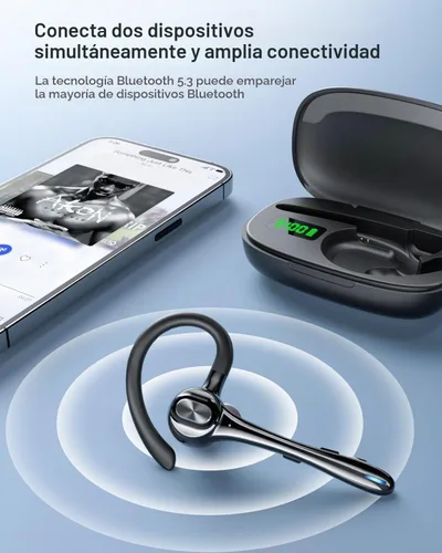 Vista 5 de Auriculares inalámbricos con Bluetooth, auriculares de botón con cancelación de ruido, micrófono manos libres, tiempo de espera de 160H, auriculares