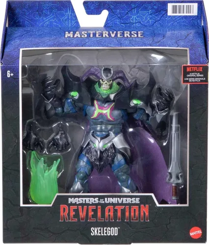 Vista 2 de Masters of the Universe Revelation Skelegod Figura de acción MOTU de 9 pulgadas, figura de batalla para niños de 6 años y mayores y coleccionistas