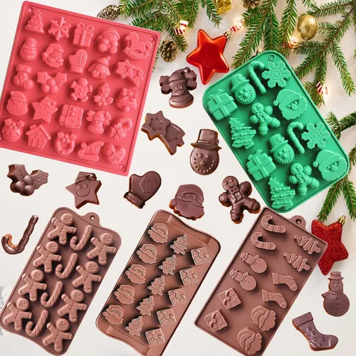 Vista 4 de Moldes de silicona para chocolate de Navidad, paquete de 5 moldes de silicona para dulces de Navidad con 20 bolsas de dulces de Navidad