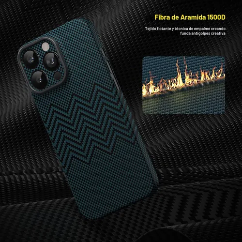 Vista 6 de memumi Funda de fibra de carbono para iPhone 15 Pro Max con textura ondulada, resistente y duradera de fibra de aramida de 0.020 in, ajuste delgado
