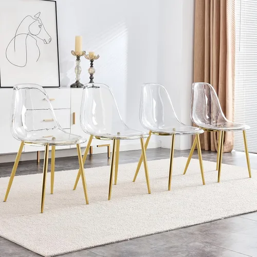 Vista 24 de Baysitone Juego de 4 sillas de comedor transparentes, sillas modernas de cocina con asiento transparente, sillas laterales de acento acrílico