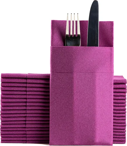 Vista 17 de Servilletas de papel desechables azul bebé con bolsillo incorporado para cubiertos, servilletas de tacto de lino absorbentes para cocina, baño