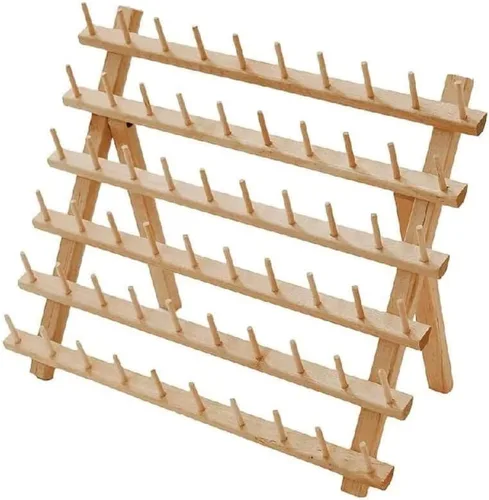Vista 7 de New ThreadNanny - Estante de hilo de madera para costura, acolchado, carretes de bordado y mini conos (60 carretes)