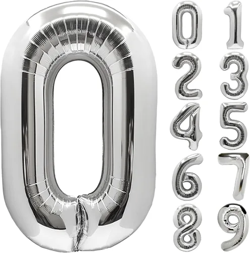Vista 82 de Globos gigantes de números negros de 40 pulgadas, globos de aluminio de Mylar con helio para cumpleaños, globo número 0 para decoración de fiestas