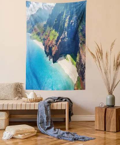 Vista 35 de Ambesonne Tapiz Trippy, vista panorámica de la cascada con bosques de ensueño y mandala oriental psicodélico, decoración de tela para colgar
