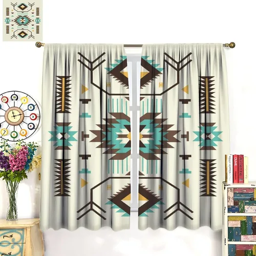 Vista 119 de Cortinas con patrón geométrico tribal, estilo suroeste, azteca, rústico, occidental, nativo americano, opacas, con bolsillo para barra, decoración
