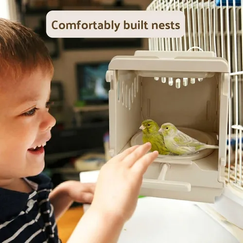 Vista 5 de Caja nido de plástico para pájaros, taza nido extraíble y portátil con puerta trasera corredera para una fácil limpieza y depósito para almacenar