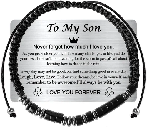 Vista 7 de Ideas de regalo para adolescentes y niños: Pulsera de código morse con texto en inglés "I LOVE YOU" para hijo - Ajustable, hecha a mano, rellenos