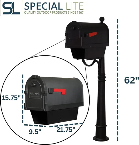 Vista 6 de Savannah - Buzón con tubo de papel con poste Ashland, buzón de aluminio negro con poste - SCS2014-SPK600-BLK
