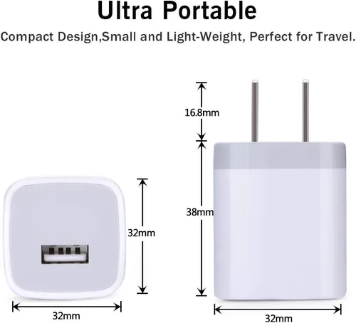 Vista 3 de Cargador de pared USB de un solo puerto, adaptador de corriente GiGreen 1A/5V, paquete de 5 bloques de carga, caja de enchufe compatible