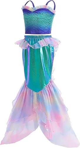 Vista 4 de Disfraz de Sirenita para niñas, disfraz de princesa Ariel Cosplay de Halloween