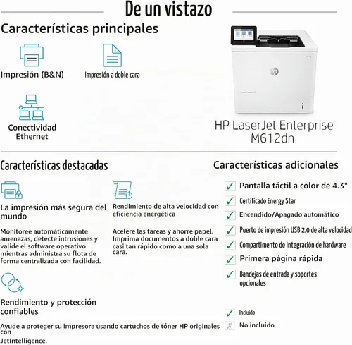 Vista 2 de HP LaserJet Enterprise M612dn Monocromo Impresora láser Duplex Impresión rápida en blanco y negro Impresión automática a doble cara