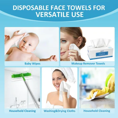 Vista 4 de HOMEXCEL Toallas faciales, toallitas faciales desechables, toallitas secas biodegradables para quitar maquillaje, toallas faciales súper suaves