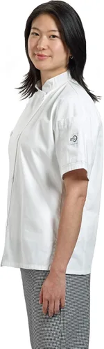 Vista 4 de Mercer Culinary Millennia - Chaqueta de manga corta para mujer con botones tradicionales, Blanco