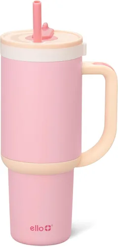 Vista 45 de Ello Oasis Vaso de 24 oz con asa y popote retráctil Taza reutilizable de acero inoxidable aislada 100% a prueba de fugas, regalos