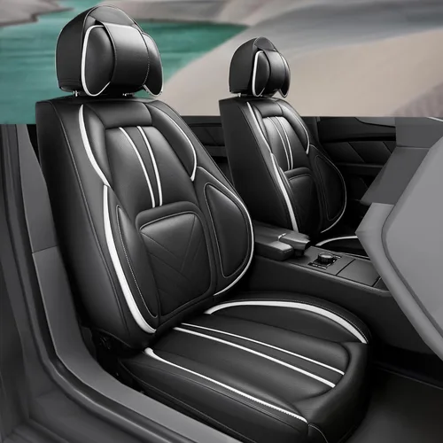 Vista 11 de ASLONG 5 piezas 2025 Fundas para asientos delanteros y traseros de auto, accesorios para interior de auto con cuero de napa impermeable para autos