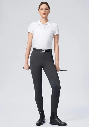 Vista 6 de SANTINY Pantalones de equitación para mujer con bolsillos con cremallera, mallas de escuela con parche en la rodilla, pantalones ecuestres para mujer