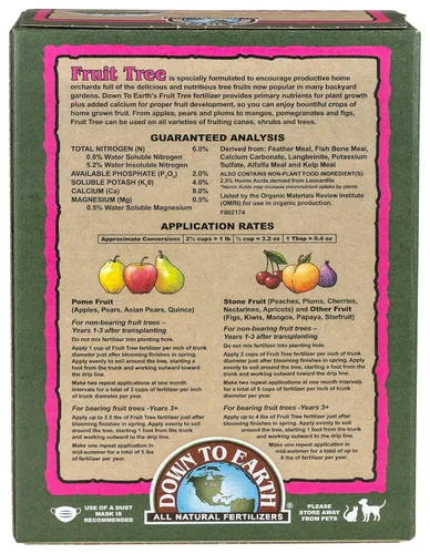 Vista 2 de Down To Earth All Natural Fertilizers Fertilizante orgánico para árboles frutales - Alimento vegetal para manzanas, peras, ciruelas y árboles