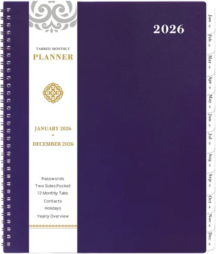 Vista 17 de Agenda mensual 2026 - Agenda 2026, agenda de enero 2026 a diciembre 2026, calendario mensual de 12 meses con pestañas y bolsillo, etiquetas