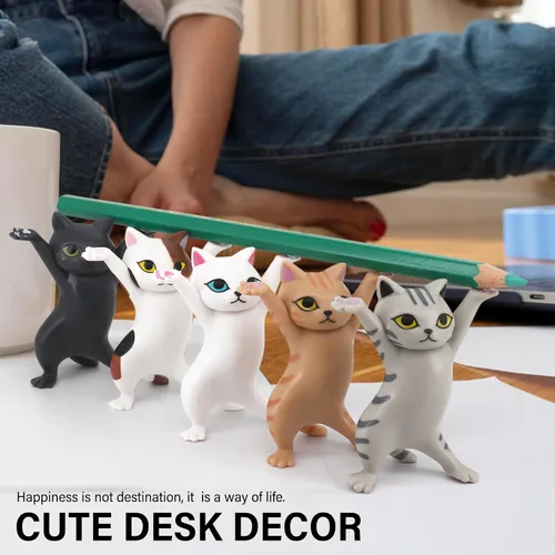 Vista 4 de ATHAND Portalápices de gatos bailando para escritorio, soporte para lápices de gato, lindas figuras de gatos, regalos interesantes para amantes