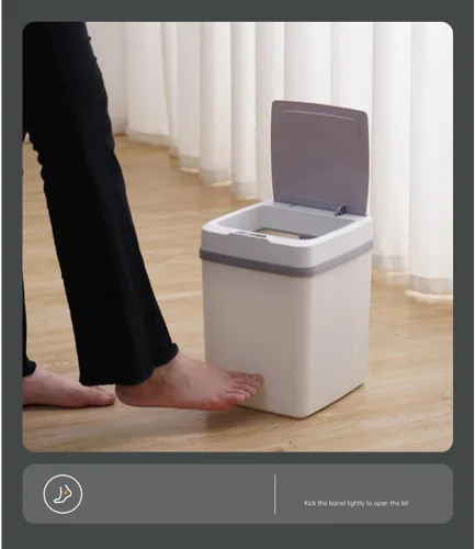 Vista 5 de Surakey Cubo de basura inteligente sin contacto con tapa recargable de 12 litros con sensor de movimiento automático, cubo de basura eléctrico
