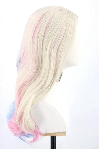Vista 5 de Topcosplay Peluca rizada para mujer, disfraz de Halloween, cosplay, peluca rubia mezclada, azul, rosa, degradado