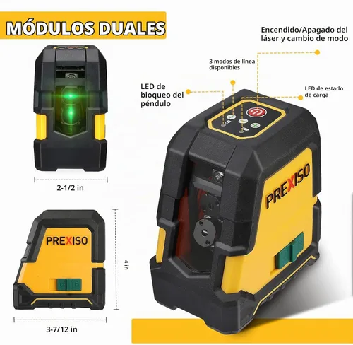 Vista 7 de PREXISO Nivel láser con trípode: láser de línea de módulos duales recargables de 100 pies, herramienta niveladora cruzada de gran angular