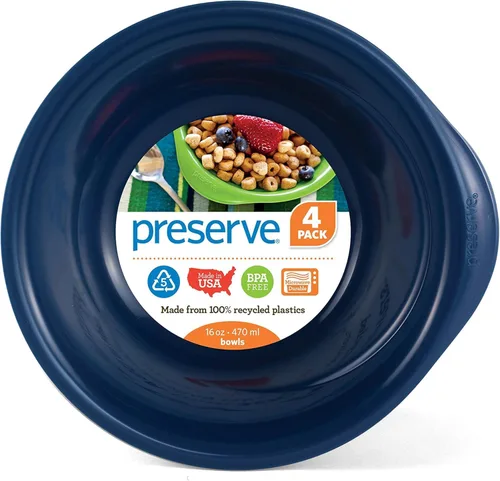 Vista 8 de Preserve Juego de 6 cuencos sin BPA para uso diario, hechos de plástico reciclado en los Estados Unidos, color azul medianoche