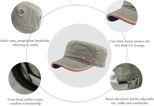 Vista 4 de Sombrero de cadete Gorra del ejército sombrero de camionero para papá gorra de béisbol clásica ajustable