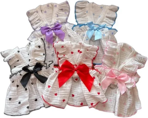 Vista 12 de Vestidos para Perros, Ropa de Mascota a la Moda, Vestidos de Princesa para Cachorros con Rayas y Malla (Azul, XS)