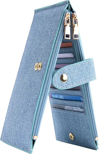 Vista 22 de Travelambo Billeteras de cuero para mujer, delgada, con bloqueo RFID, billetera plegable para tarjetas de crédito, Marrón beige