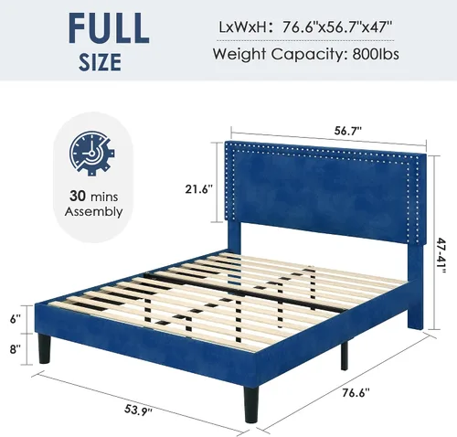 Vista 161 de VECELO Base de cama de plataforma de tamaño individual con cabecera tapizada de altura ajustable, base de colchón moderna, soporte de listones