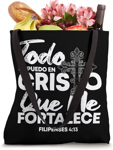 Vista 4 de Christian Spanish Religious Bible Verse Saying Bolsa de mano