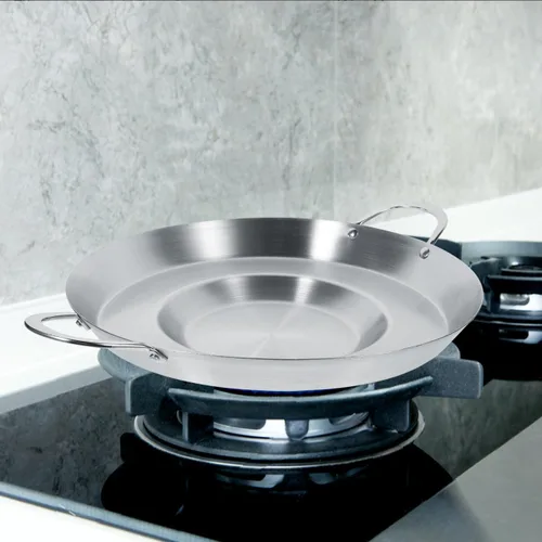 Vista 6 de Hemoton Sartén mexicana cóncava de acero inoxidable de 19.7 pulgadas para freír y freír compatible con cocinas de gas y de inducción