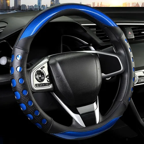 Vista 8 de Funda de cuero sintético para volante de automóvil con agarre antideslizante, para mujeres y hombres, ajuste universal para automóviles, camiones