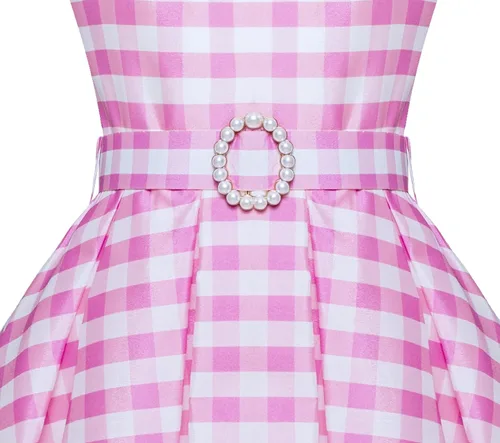Vista 4 de Géneric CHXWTEAM - Vestido de fiesta rosa a cuadros para niñas, color rosa, fiesta, película, cosplay, Halloween, fiesta, recuerdos, ropa