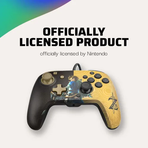 Vista 8 de PDP Gaming Faceoff Deluxe+ Wired Switch Pro Controller - Zelda Breath of the Wild - Link - Gold Black - Official Licensed Nintendo - Customizable
