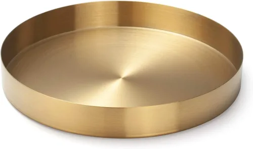 Vista 6 de IVAILEX Bandeja redonda dorada de acero inoxidable para joyas, maquillaje, bandeja decorativa para velas (5.5 pulgadas)