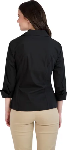 Vista 3 de Zac & Rachel Camiseta de manga 34 con botones para mujer con inserciones de punto acanalado para un ajuste cómodo