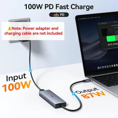 Vista 8 de Adaptador USB C Hub Dual 4K@60Hz USB C para Dell HP, 100W PD USB C Splitter