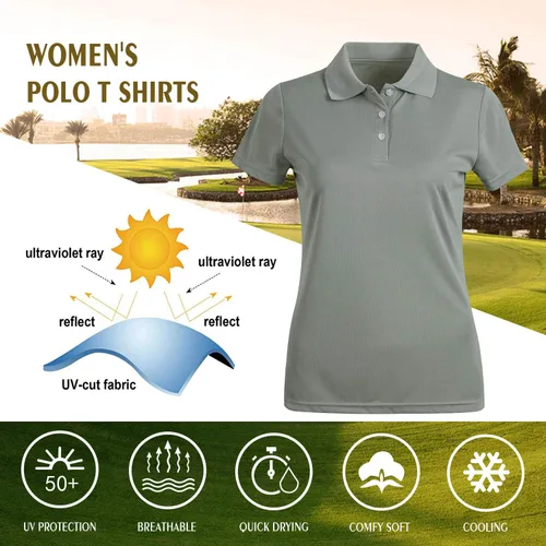 Vista 5 de MOHEEN Polo de golf de manga corta para mujer, de secado rápido, absorbe la humedad, rendimiento atlético