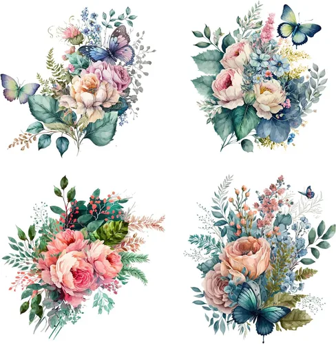 Vista 2 de 4 calcomanías autoadhesivas para asiento de inodoro, diseño floral, diseño de flores de acuarela, para colocar en casa, para dormitorio, sala
