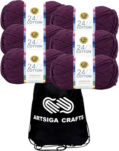 Vista 15 de Lion Brand 24/7 Algodón Blanco 761-100 (6-Carrillos - Mismo Lote de Tinta) Hila Gruesa Media #4 de Algodón para Crochet y Tejido con Bolsa