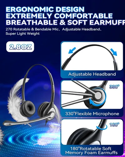Vista 7 de Wantek Auriculares RJ9 con micrófono con cancelación de ruido, auriculares para teléfono de oficina compatibles con Plantronics S12 Polycom VVX310
